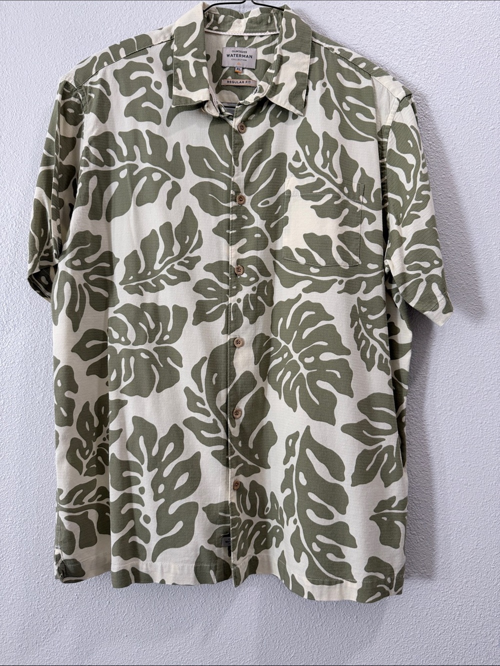 QuikSilver- Waterman Collection Green Palm Casual Button Down Shirt